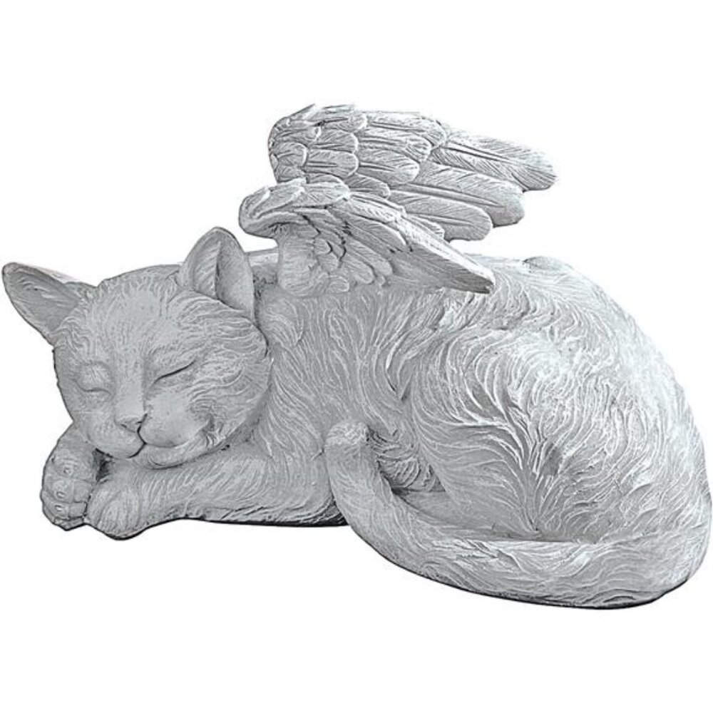 Cat Angel Pet Memorial Grave Marker Tribute Statue, 10" Wide, 5" Deep, 5" High